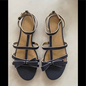 Navy & White Ankle Strap Leather Sandal